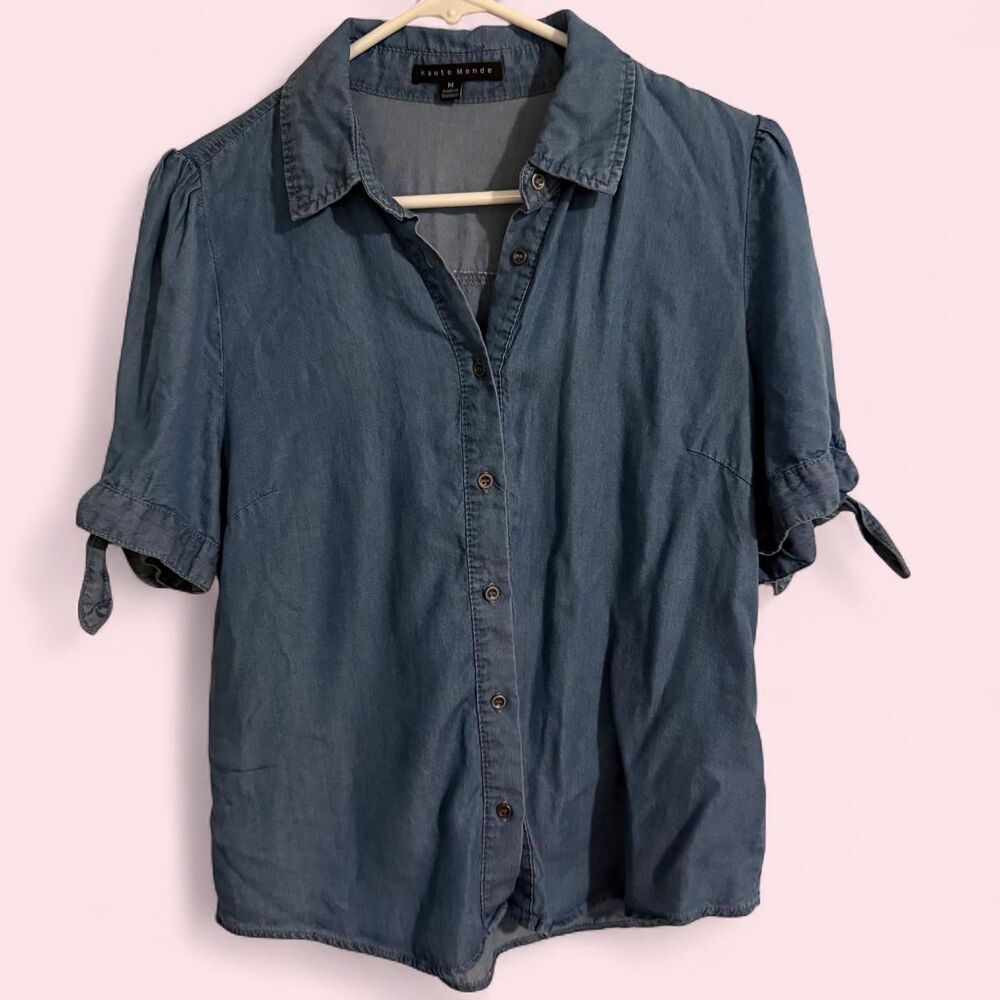 Haute Monde 100% Lyocell Chambray Puff Sleeve Top